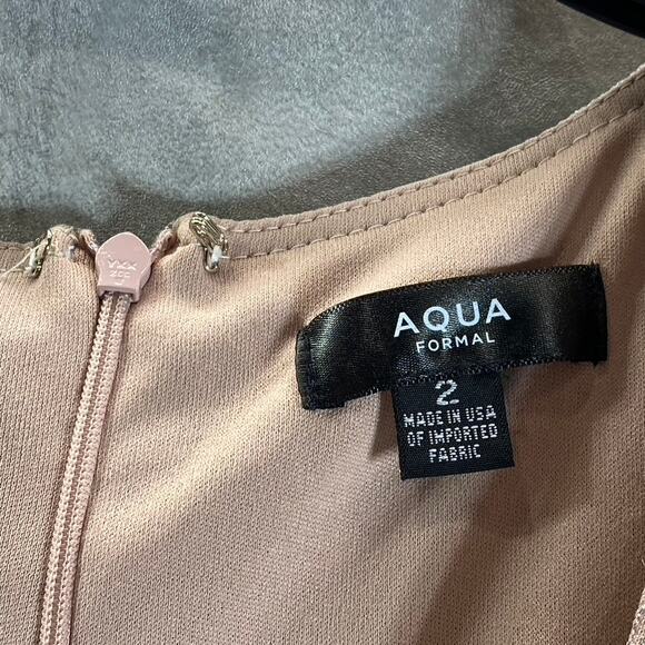 AQUA FORMAL Women's Blush Twist-Front Metallic V-Neck Long-Sleeve Gown SZ 2 - Picture 11 of 13